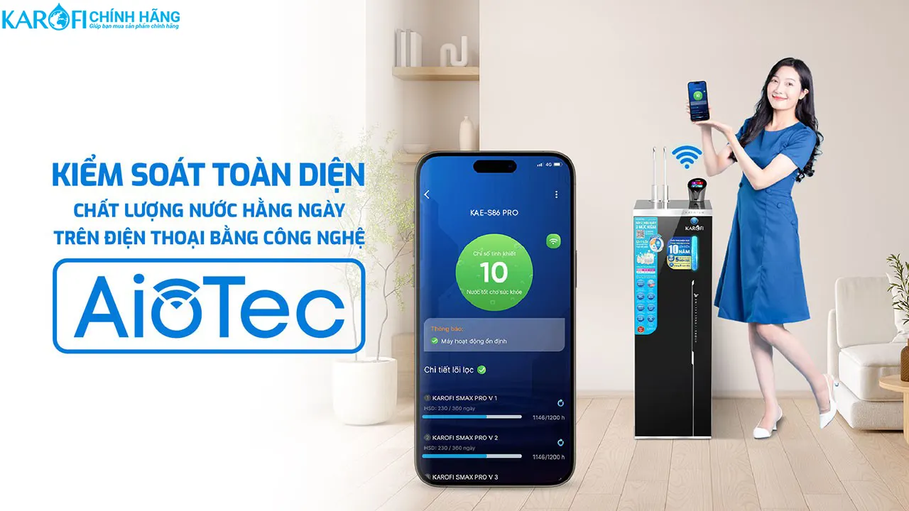 Máy lọc nước nóng lạnh Hydro-ion kiềm Karofi KAE-S86 PRO